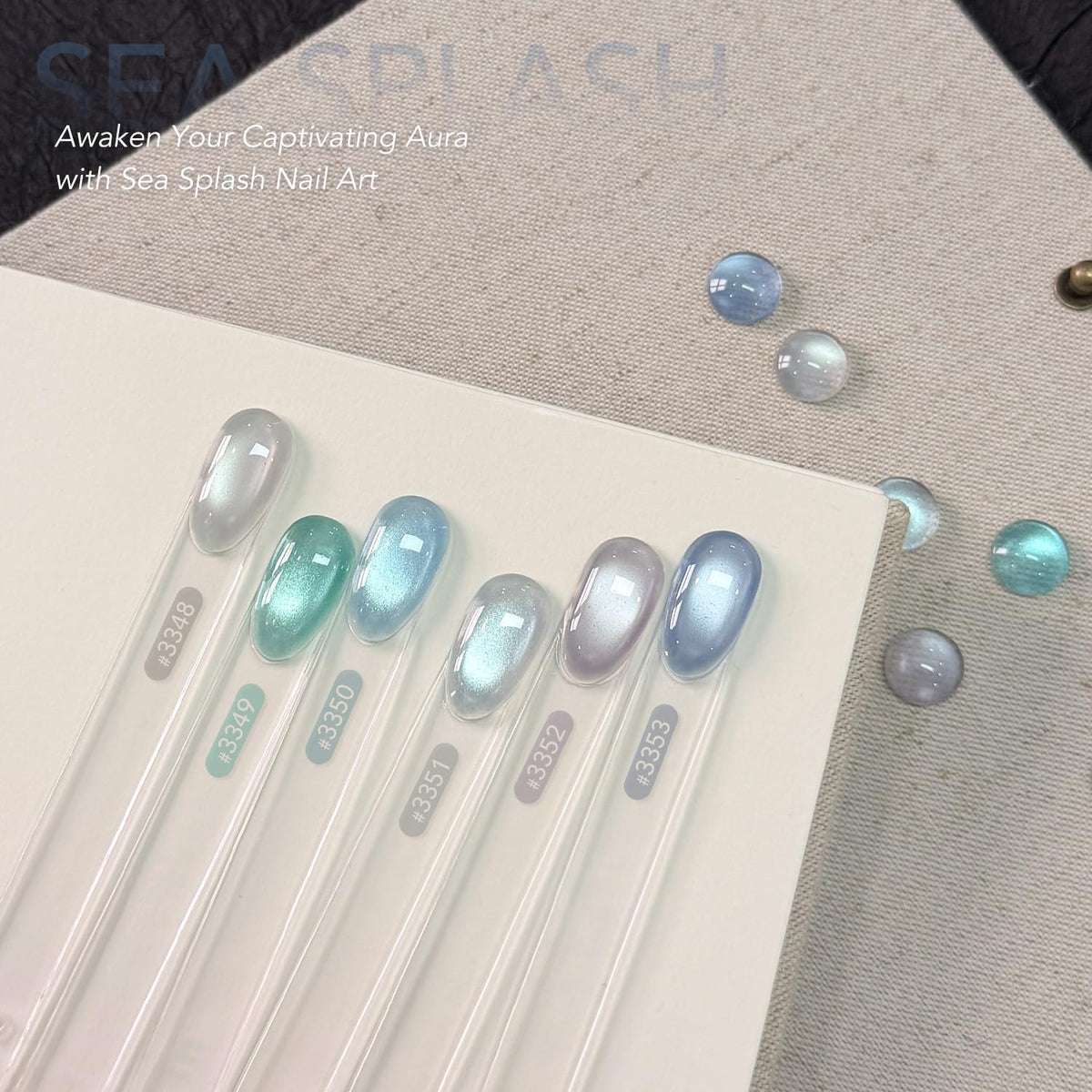 GAOY swatch panel of six silver blue green holographic shades showing color range