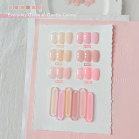 GAOY swatch strip of six pink white nude shades demonstrating buildable translucency