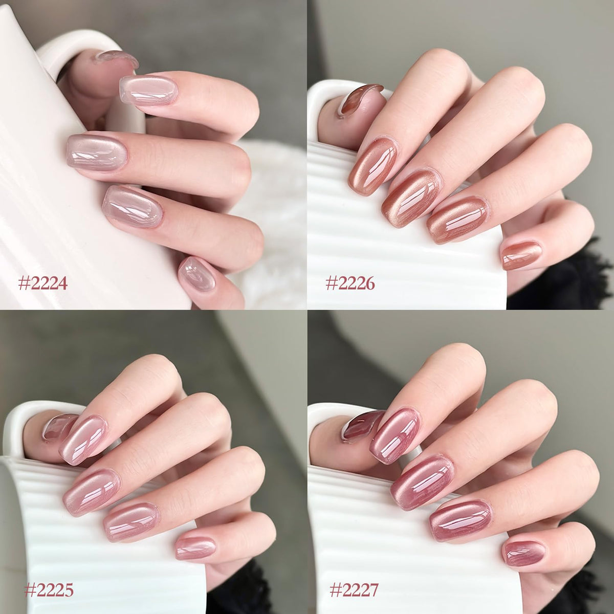 GAOY swatch table of six cured shades on nail tips, displays color variety benefit