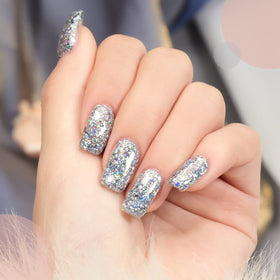 GAOY swatches on nail tips demonstrating six glitter shades for color comparison