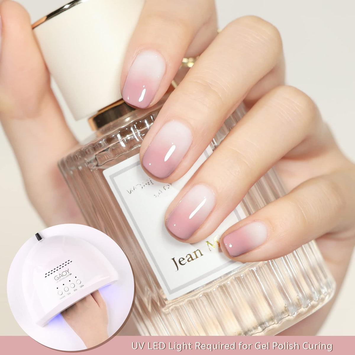 GAOY nail wheel swatches showing six neutral jelly and milky shade options