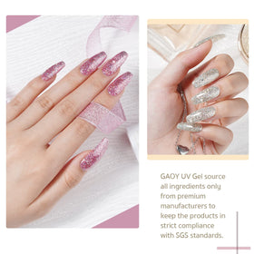 GAOY texture swatches on nail tips showing sparkle density and vibrant finish benefit