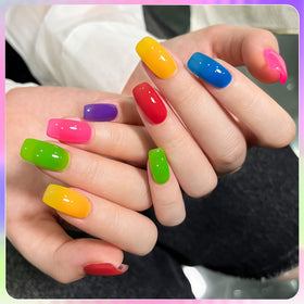 GAOY texture swatch of yellow and blue jelly gels illustrating buildable coverage