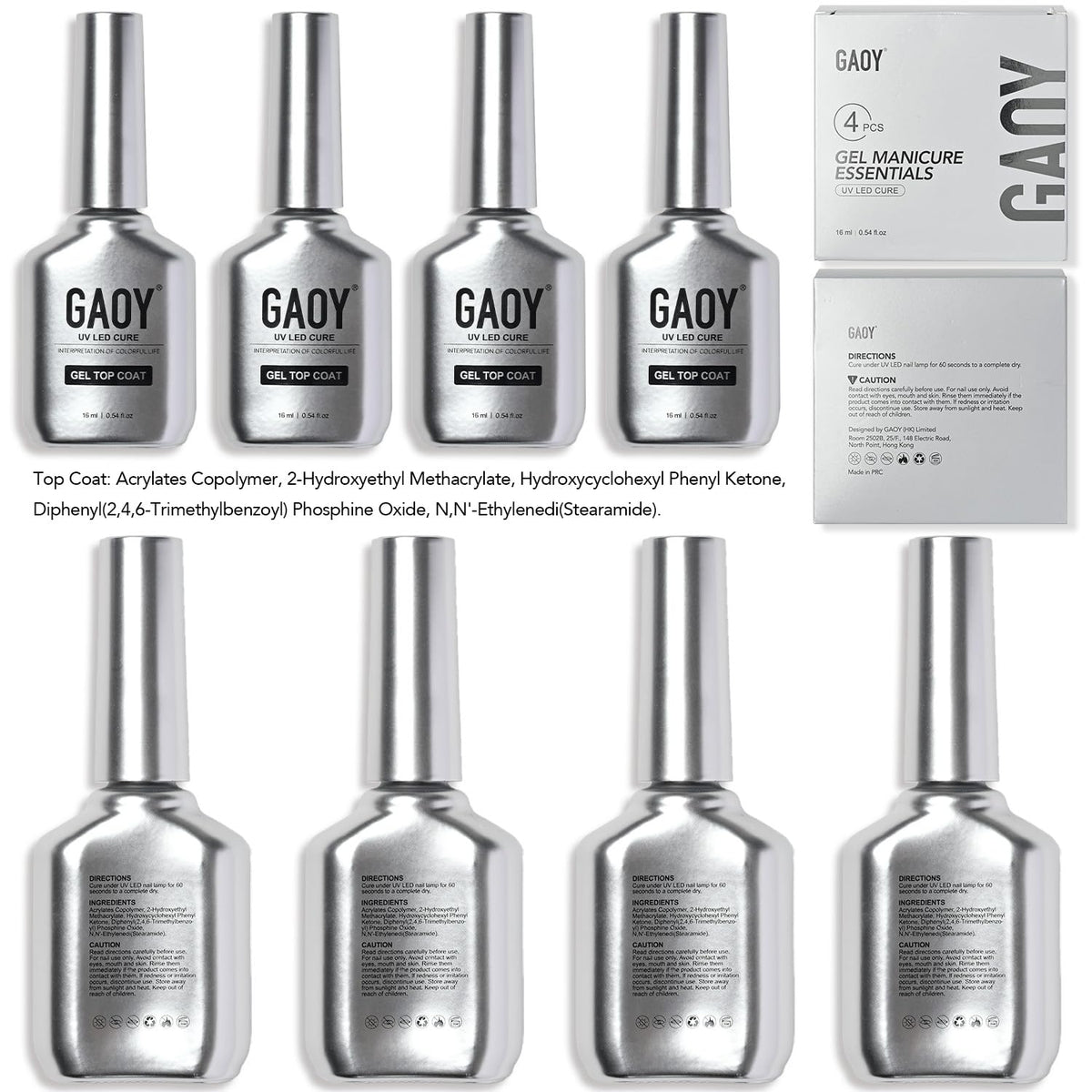 GAOY pack of four stacked bottles highlighting value and supply for multiple manicures