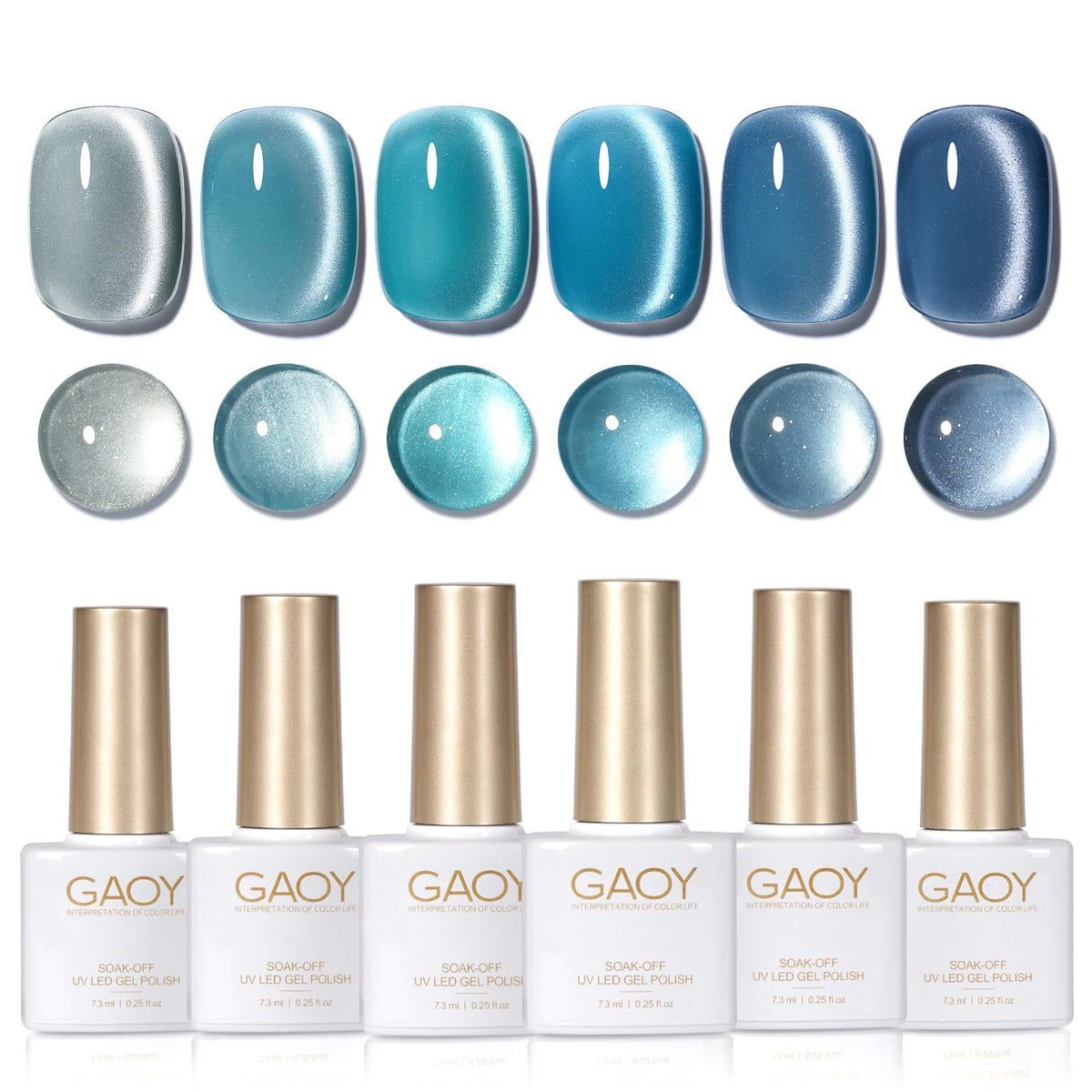 GAOY front packaging showing six tropical sea gel bottles and magnet for easy set identification and convenience