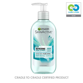 Garnier bottle staged in bathroom to suggest daily routine