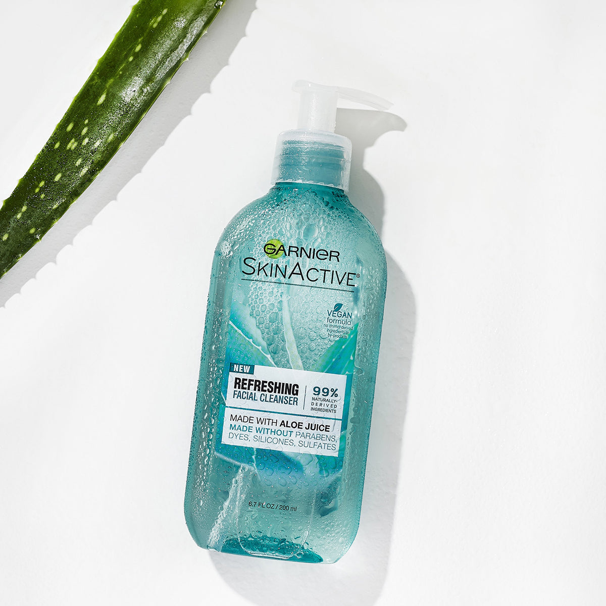Garnier gel texture close-up showing lightweight aloe clarity