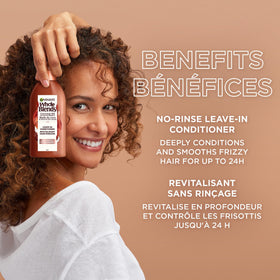 Garnier Whole Blends applied to damp hair to show detangling benefit
