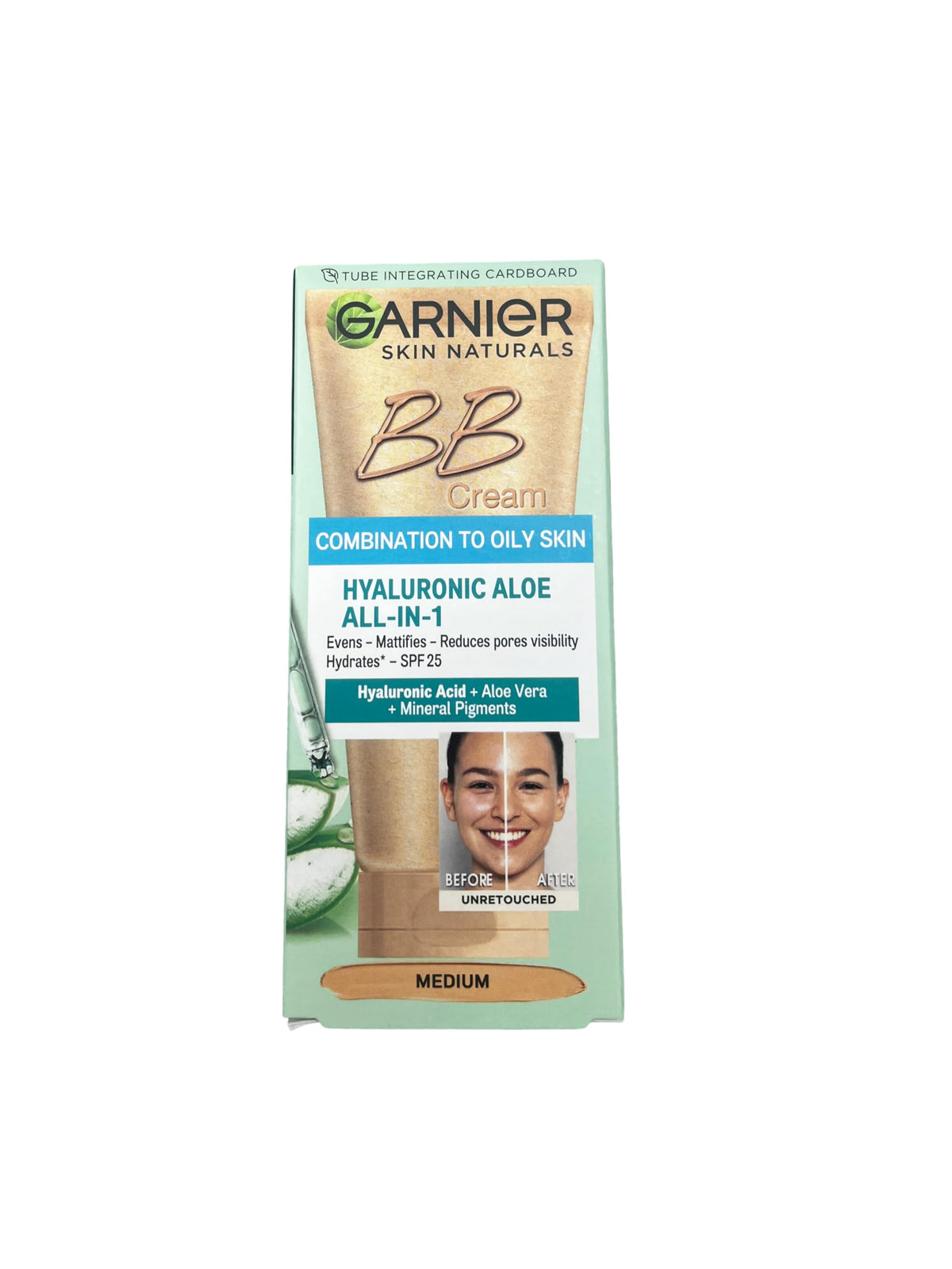 Garnier BB cream texture close-up highlighting blendable formula that hydrates and mattifies