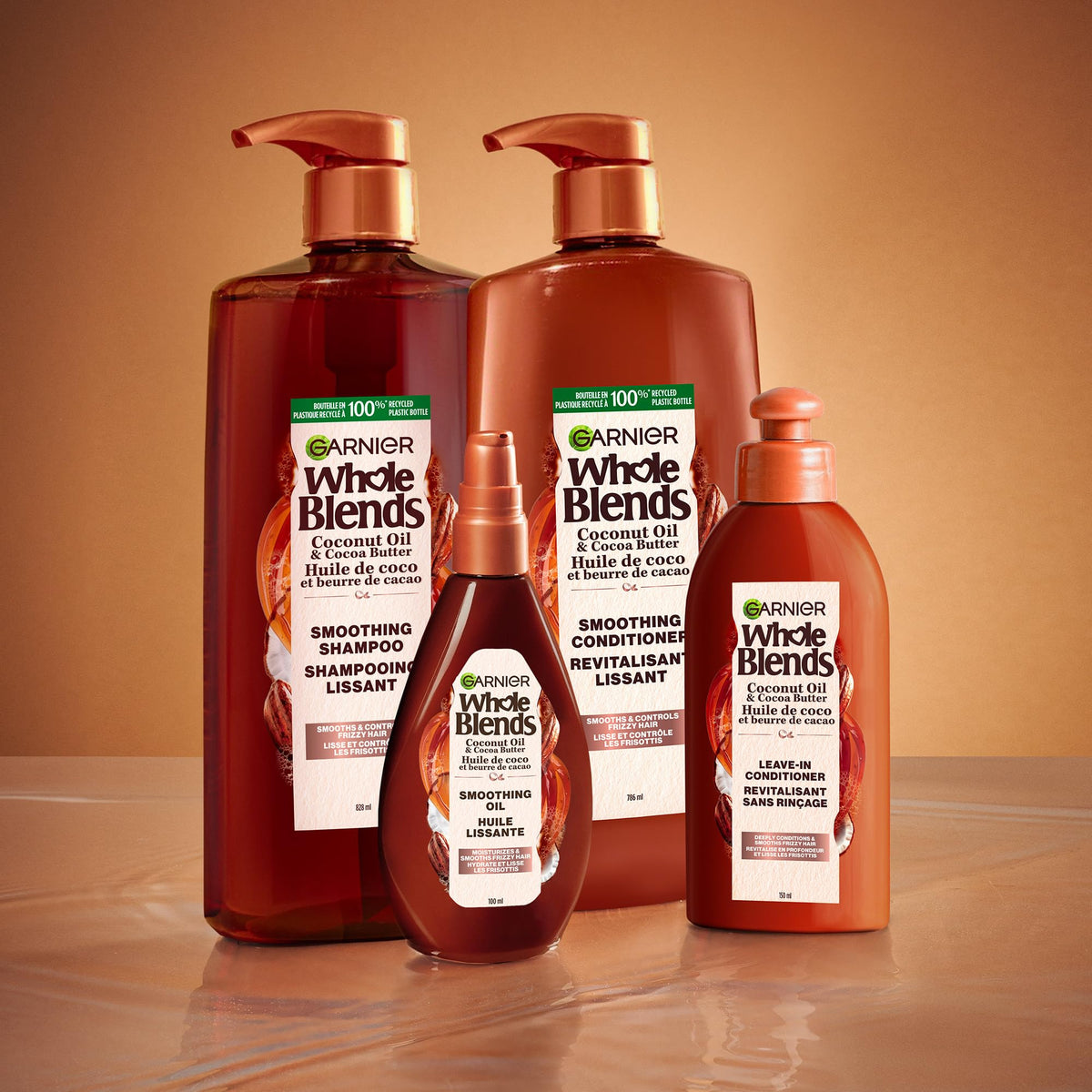 Garnier Whole Blends before and after smoothing to show frizz reduction