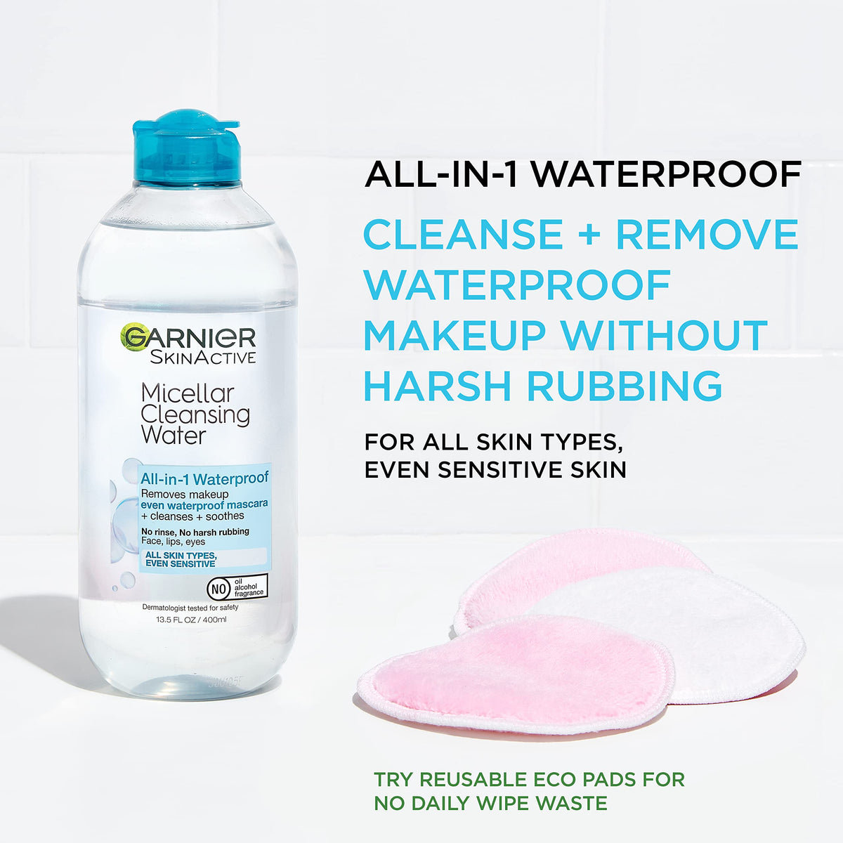 Garnier close-up of micellar water texture highlighting gentle cleansing action