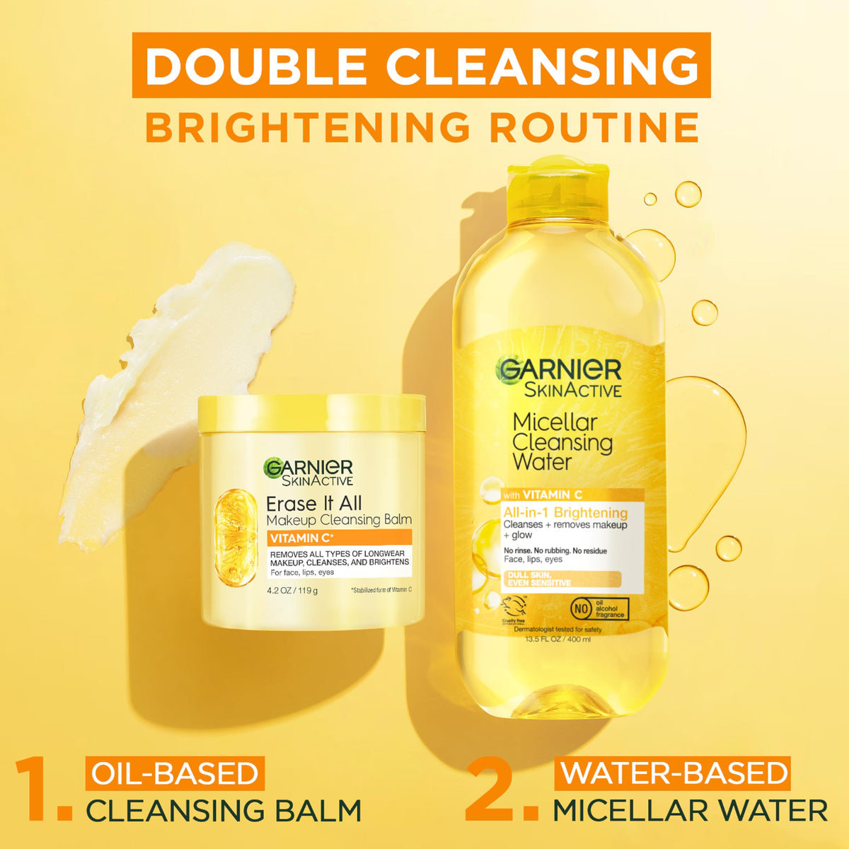Garnier balm emulsifying into milky rinse to show gentle water-activated cleansing