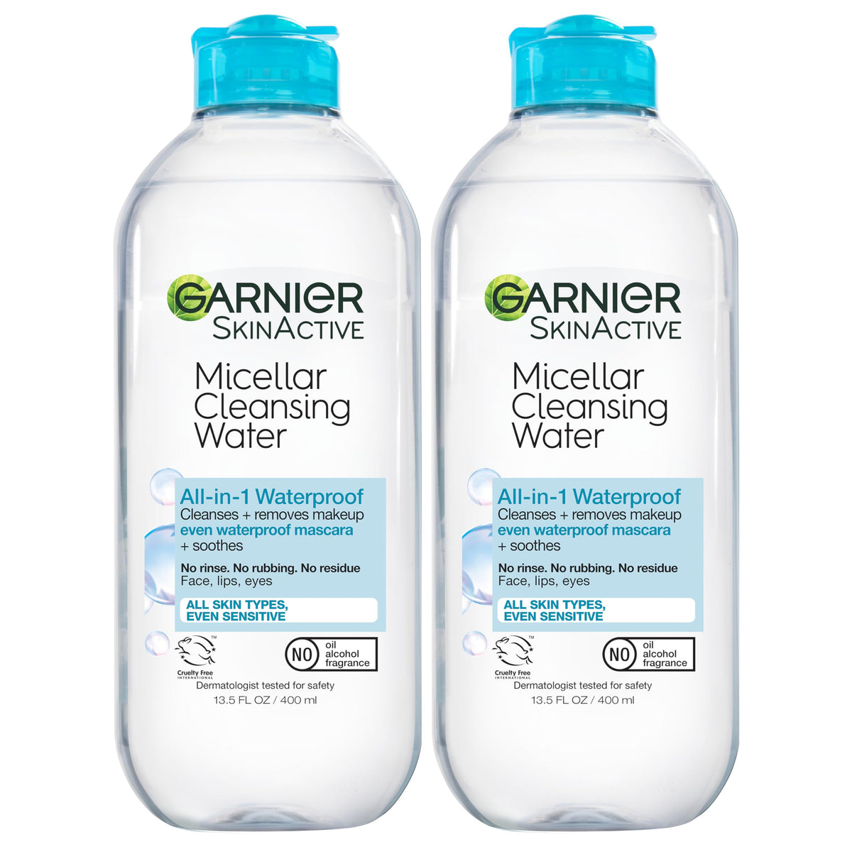 Garnier front packaging showing 400ml bottle and clear formula for quick cleansing benefit