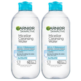 Garnier front packaging showing 400ml bottle and clear formula for quick cleansing benefit