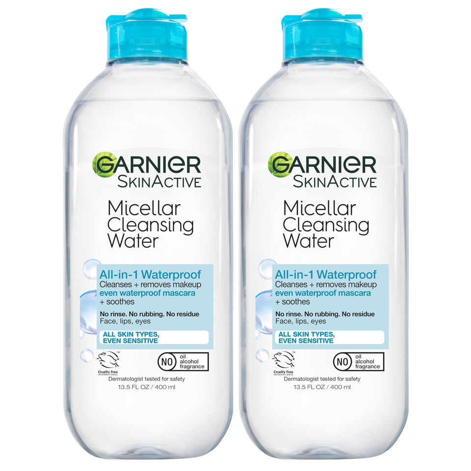 Garnier front packaging showing 400ml bottle and clear formula for quick cleansing benefit