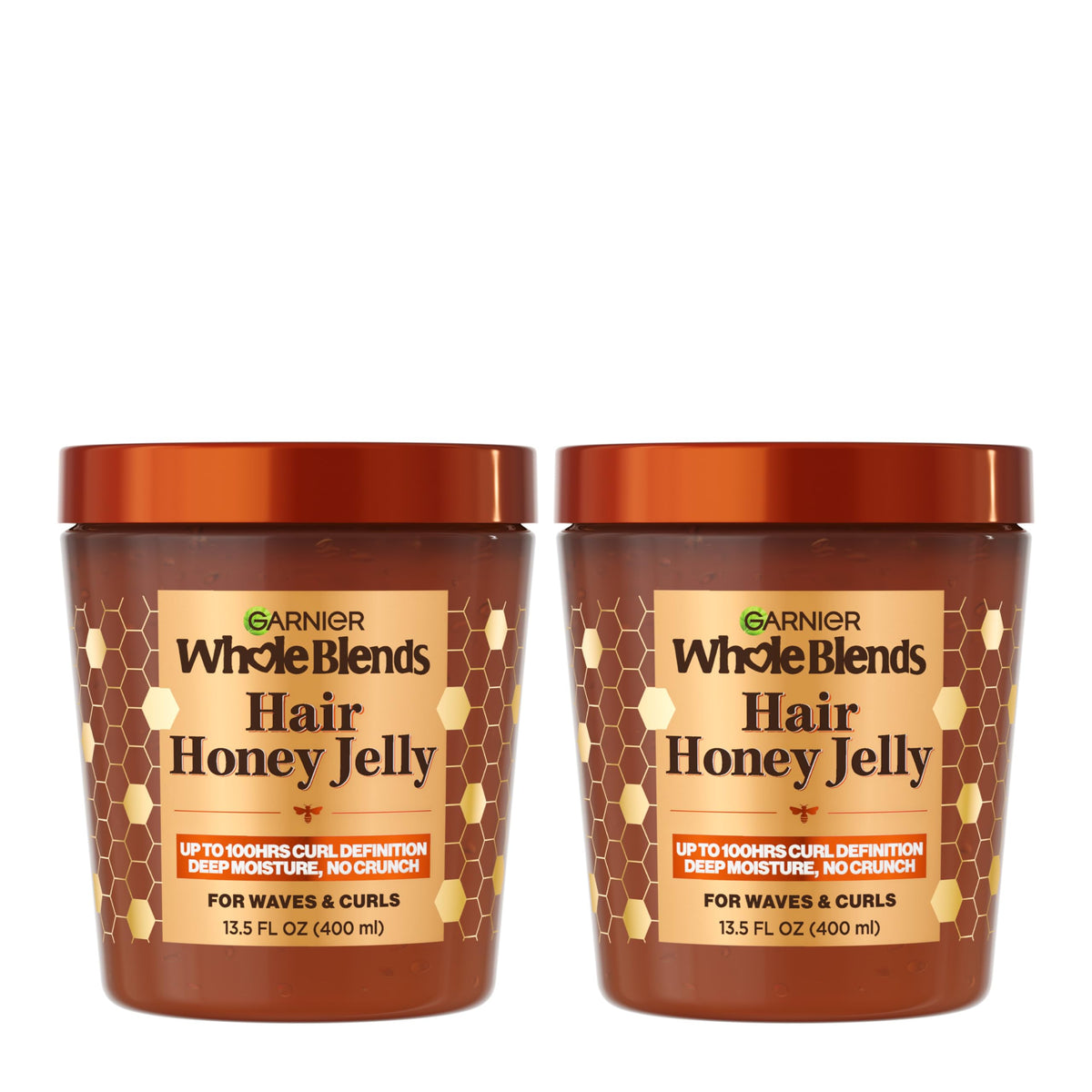 Garnier front packaging showing Honey Jelly jar and promise of long-lasting curl definition