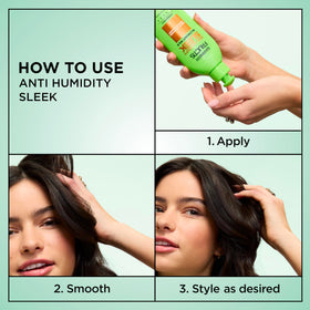Garnier Fructis being applied to damp hair for frizz control and styling prep