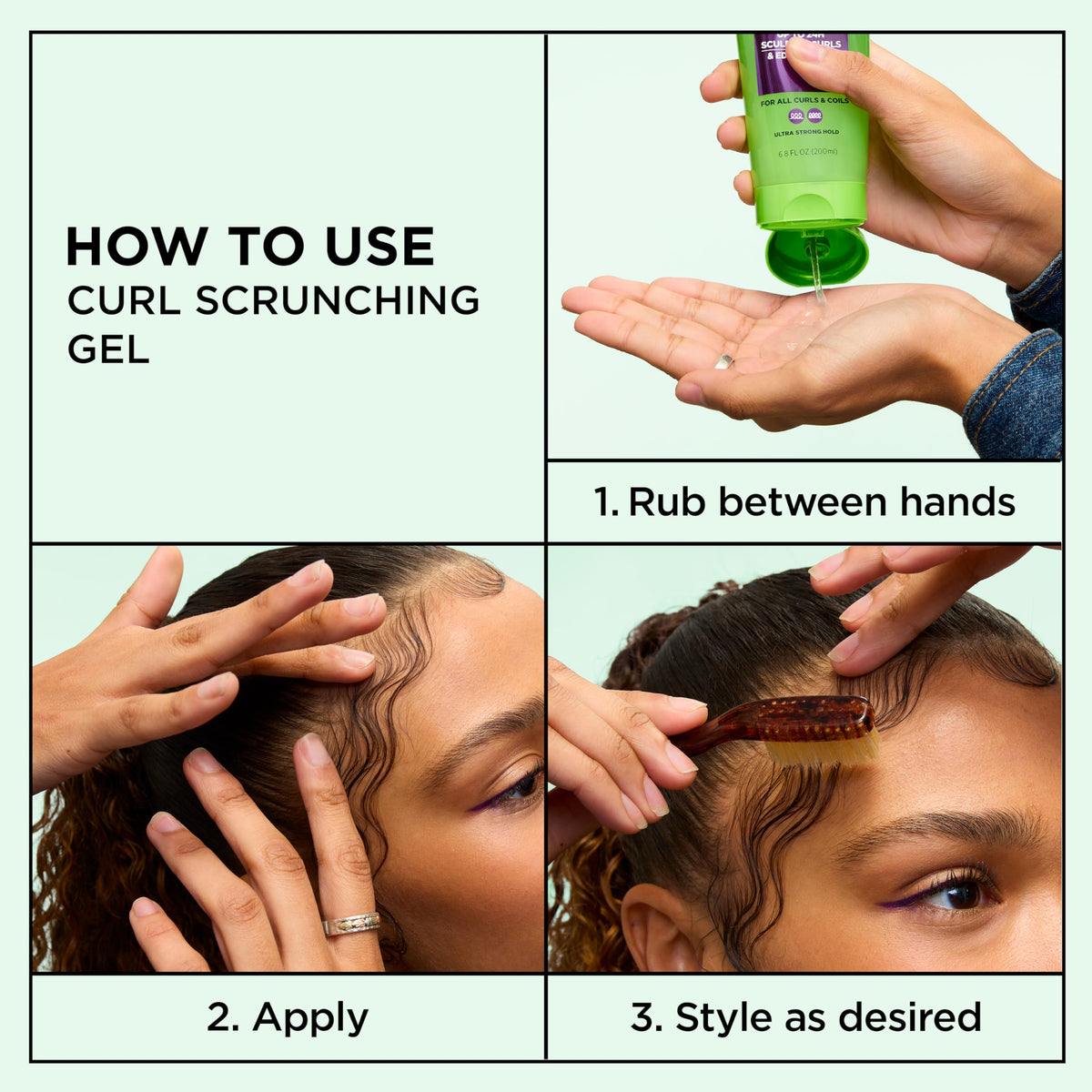 Garnier Fructis gel in hand demonstrating damp-hair use benefit
