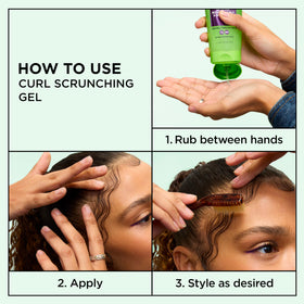 Garnier Fructis gel in hand demonstrating damp-hair use benefit