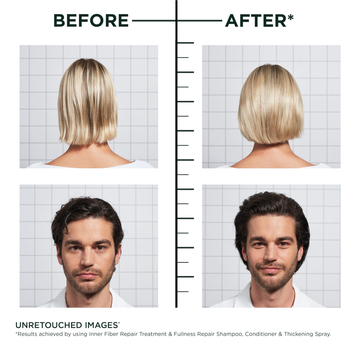 Garnier Fructis before and after hair showing fuller thicker appearance