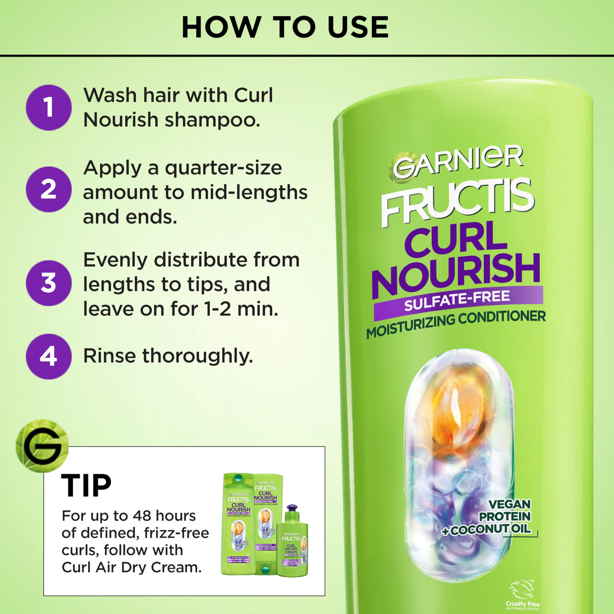 Garnier Fructis after-use detangled curls demonstrating improved definition