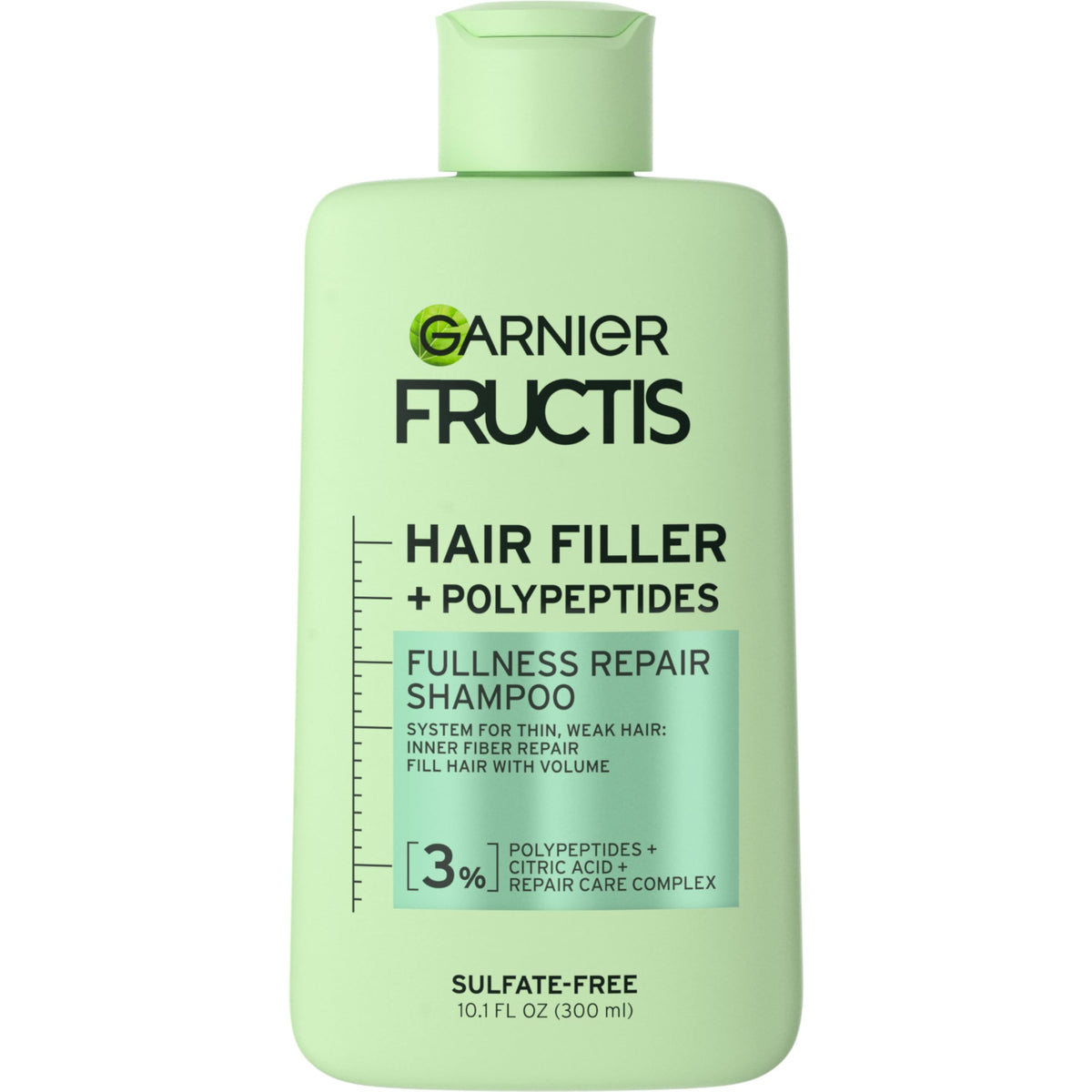 Garnier Fructis front packaging showing volumizing shampoo benefits