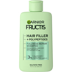 Garnier Fructis front packaging showing volumizing shampoo benefits
