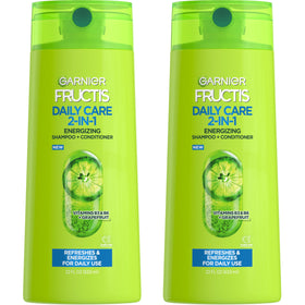 Garnier Fructis front bottle shot showing label and 2-in-1 benefit
