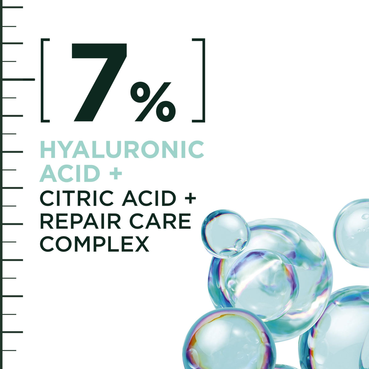 Garnier Fructis ingredient label closeup highlighting hyaluronic acid and repair complex
