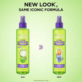 Garnier Fructis label close-up highlighting coconut water and Elasto-Protein