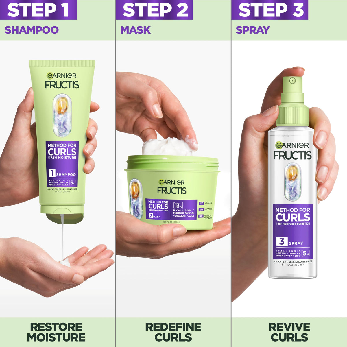 Garnier Fructis mask close-up of ingredients label highlighting hyaluronic moisture complex benefit