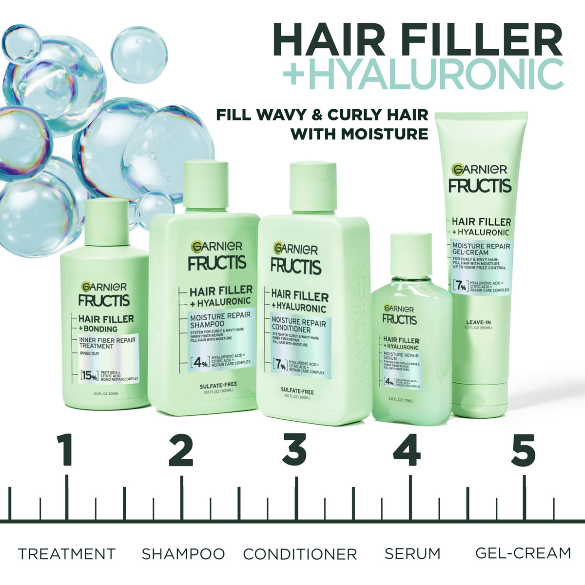 Garnier Fructis applied to curly hair in shower for smoother, defined curls