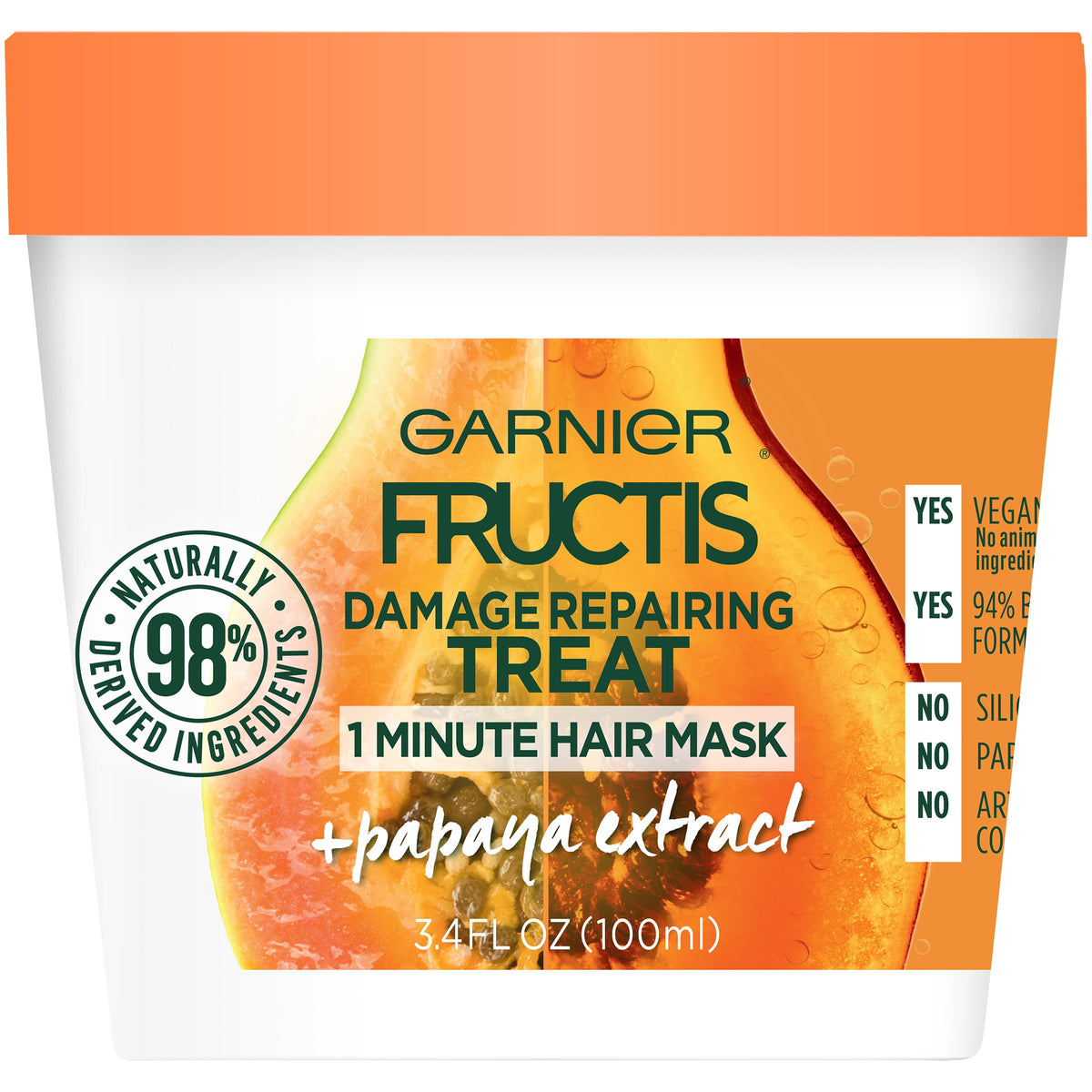 Garnier Fructis front packaging showing papaya mask and benefits