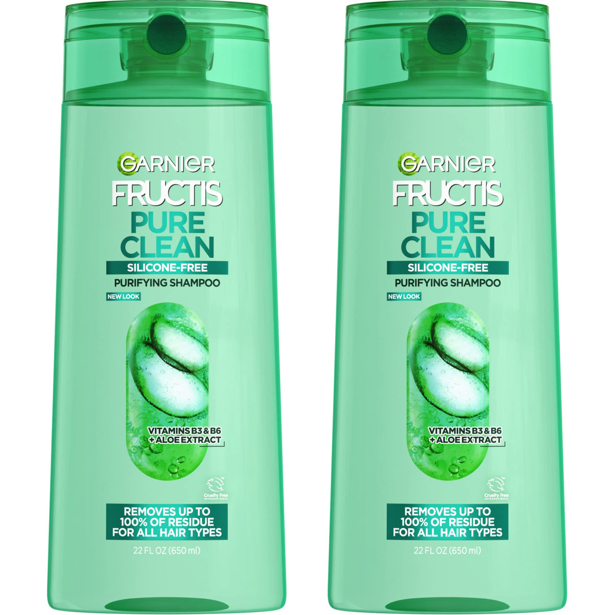 Garnier Fructis front packaging showing recyclable bottle and cleansing benefits