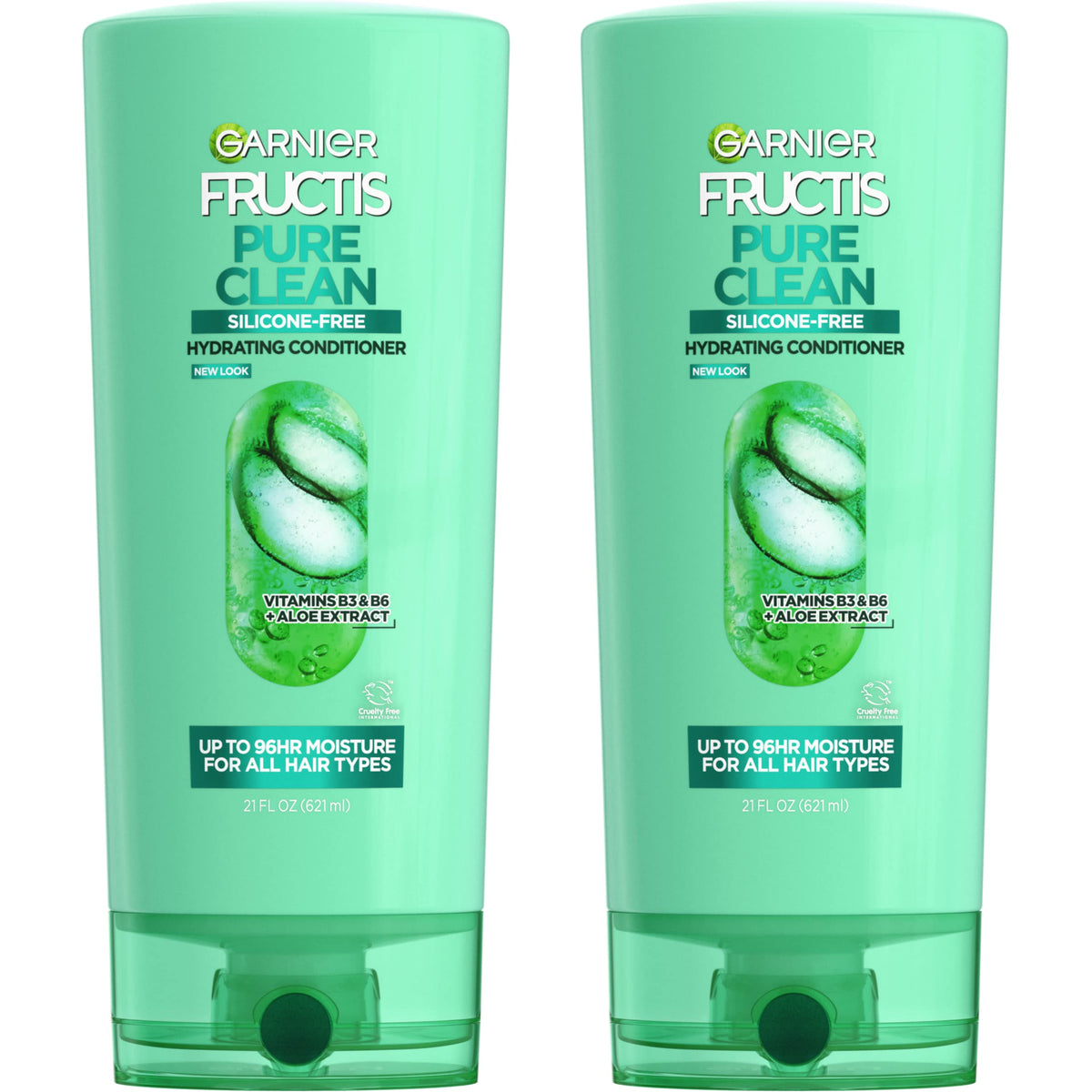 Garnier Fructis front packaging showing 21 fl oz bottle and recyclable label benefit