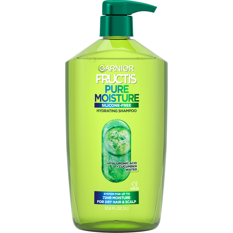 Garnier Fructis front packaging showing 33.8 fl oz bottle and hydrating formula benefit