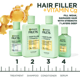 Garnier Fructis serum applied to damp hair for detangling benefit