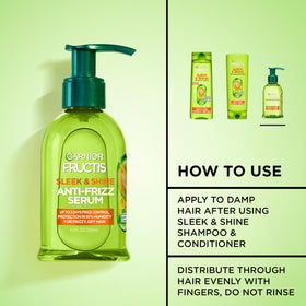 Garnier Fructis serum texture on palm showing lightweight, non-greasy finish
