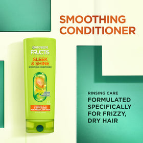 Garnier Fructis three products together illustrating complete frizz system