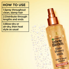 Garnier application on damp hair to aid blow-drying ease