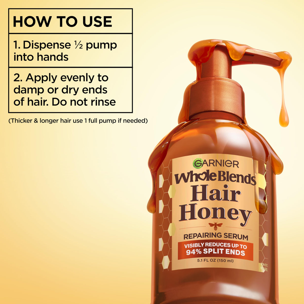 Jar of acacia honey with Garnier branding, communicates natural moisture boost