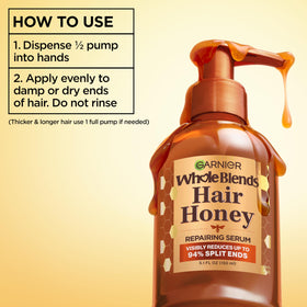 Jar of acacia honey with Garnier branding, communicates natural moisture boost