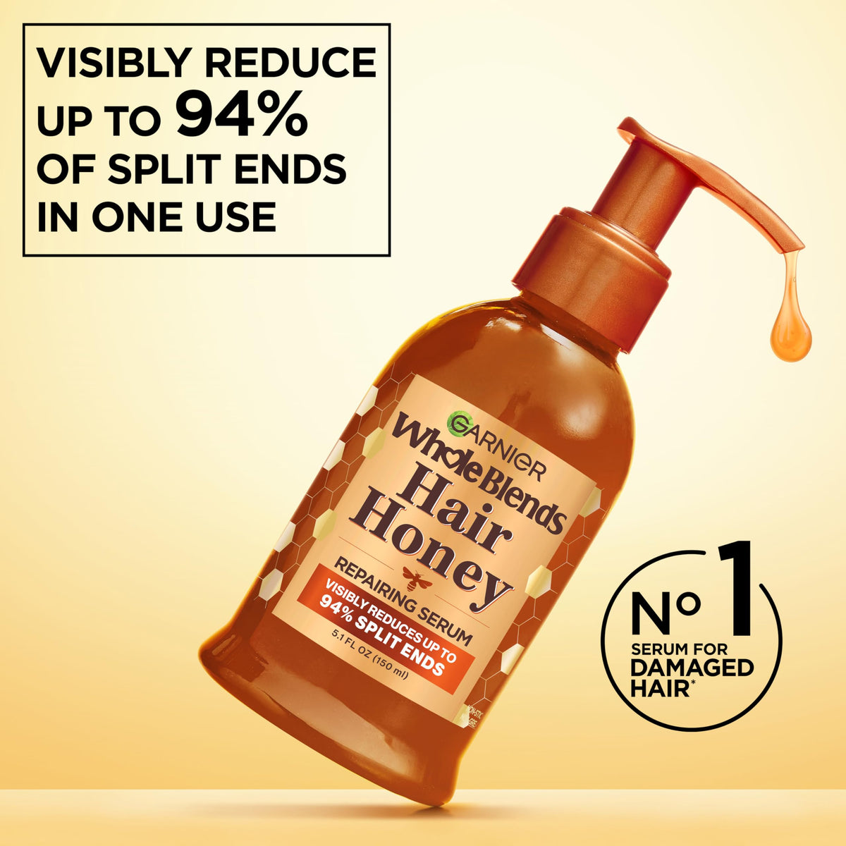 Garnier serum texture on hand showing honey-like look without stickiness