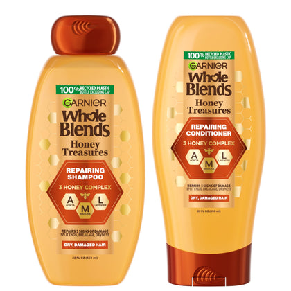Garnier Whole Blends front packaging showing nourishing duo and benefits