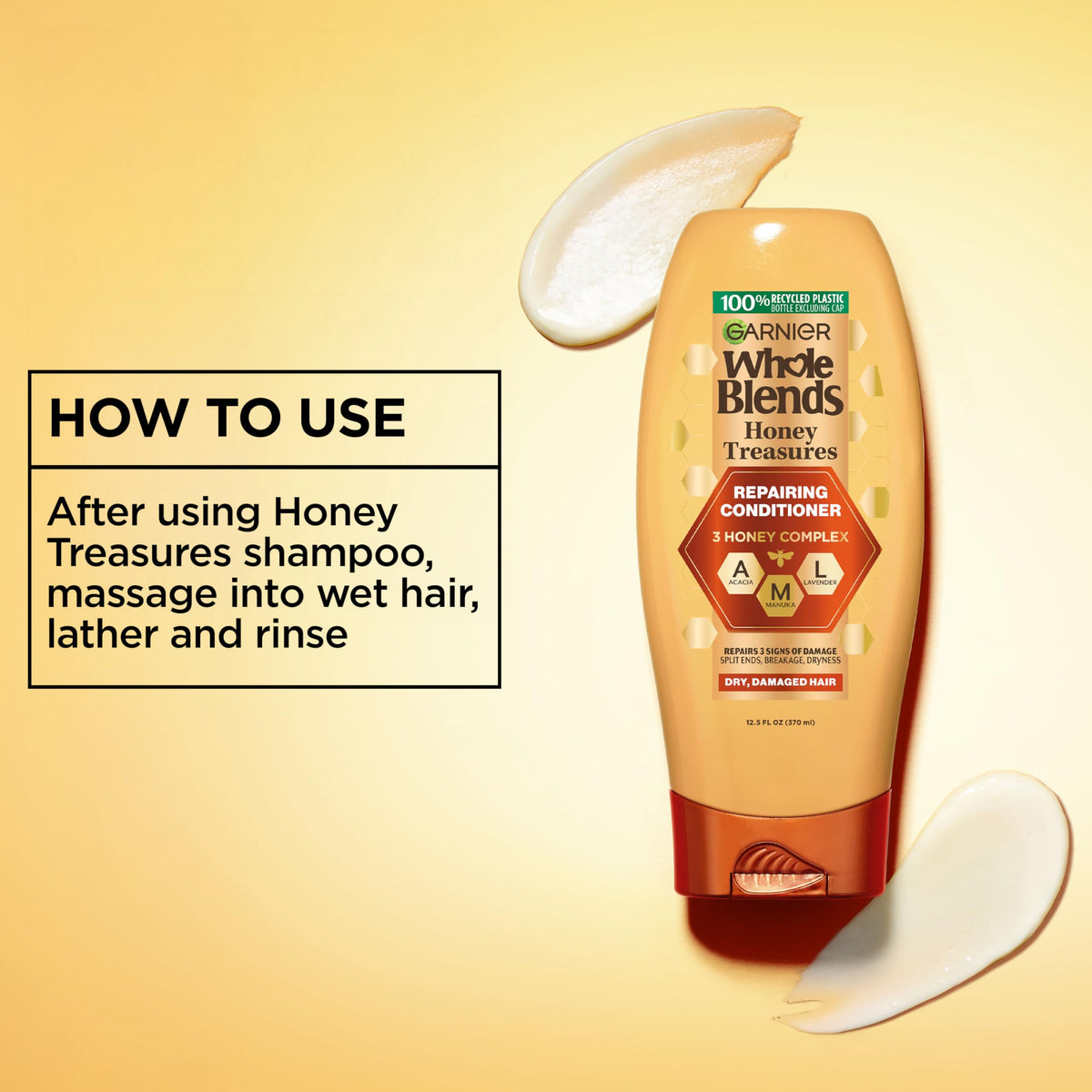 Applying Garnier conditioner to wet hair for improved manageability