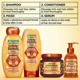 Garnier honey treasures paired with matching conditioner for a complete system