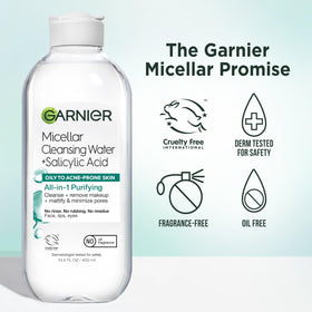 Garnier micellar on bathroom counter styled for everyday routine and quick morning refresh