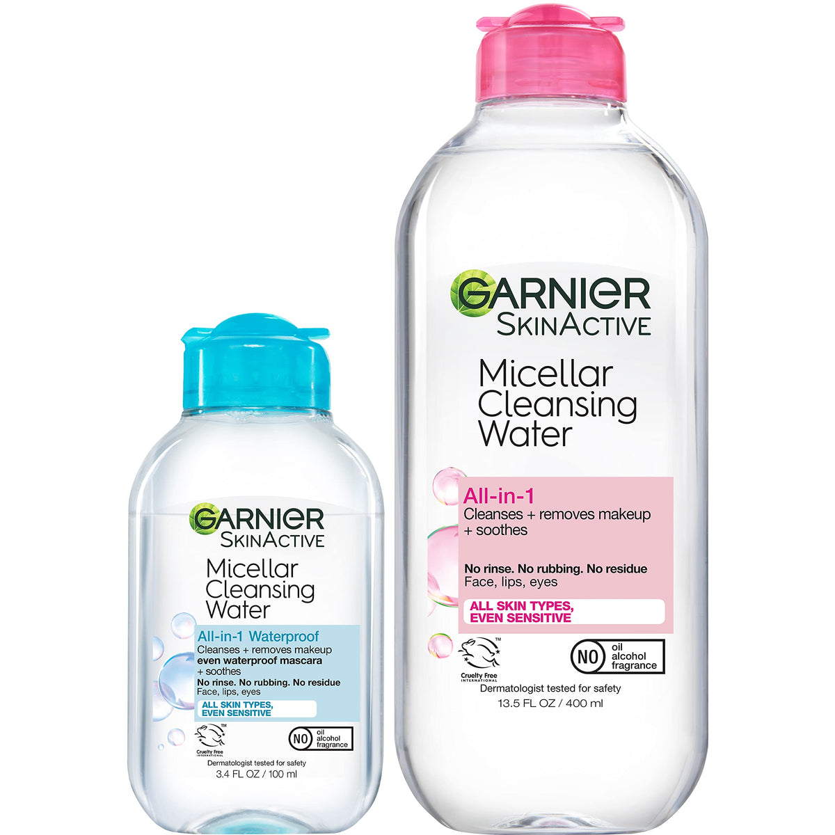 Garnier front packaging of the micellar water duo showing both bottles and benefits