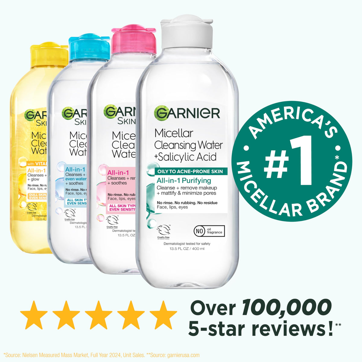 Garnier micellar label detail focusing on salicylic acid and clean-ingredient benefits