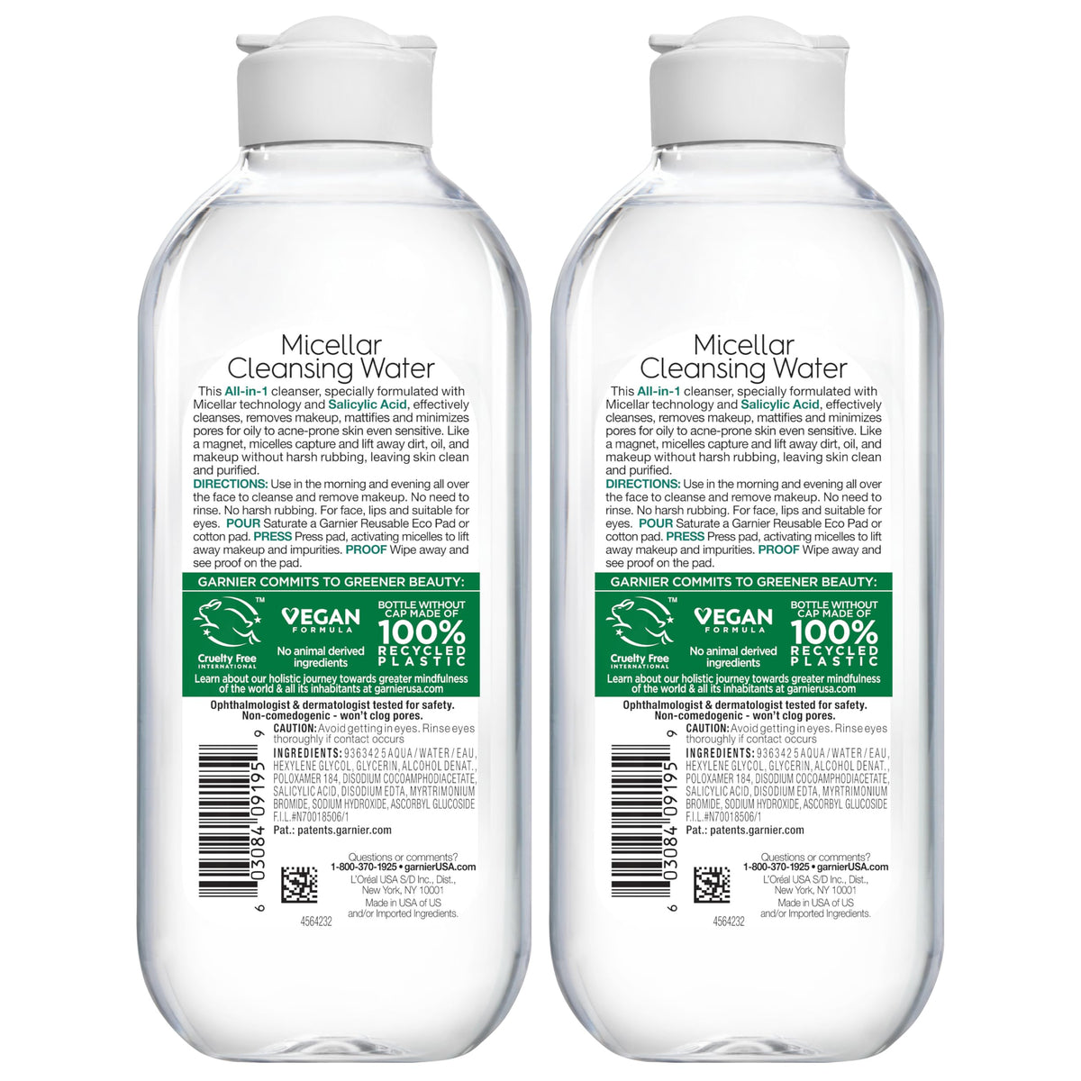 Garnier micellar two bottle packshot showing the double pack for long-term supply and savings